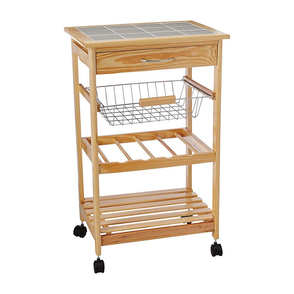 Oceanstar Bamboo Kitchen Cart With Wine Rack BKC1378 The Home Depot   Natural Neu Home Kitchen Carts 34131w 1 64 145 