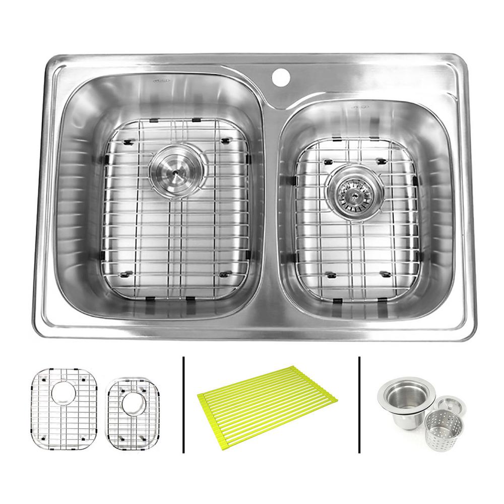 eModernDecor Topmount Drop In Stainless Steel 33 in. x 22 in. x 9 in