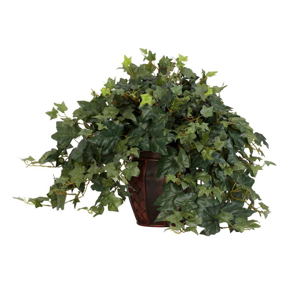 14 in. H Green Ivy with White Wash Planter Silk Plant 6715 The Home Depot