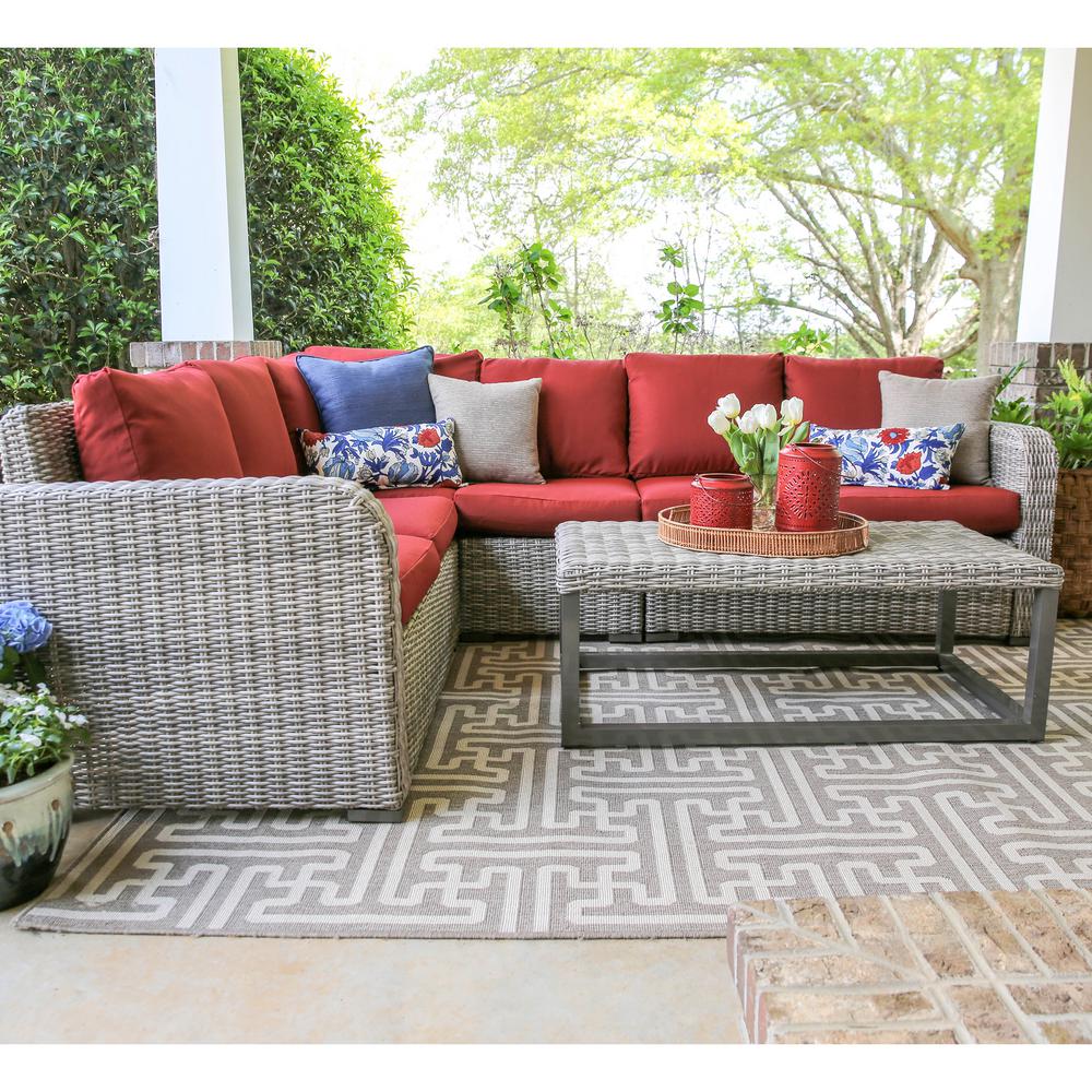 Leisure Made Forsyth 5Piece Wicker Outdoor Sectional Set with Red