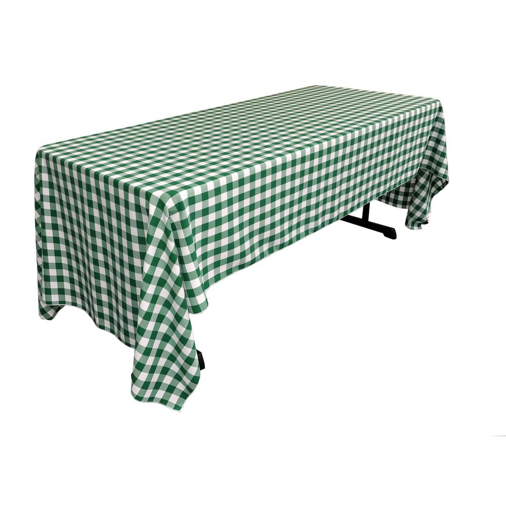 La Linen 60 X 126 In White And Hunter Green Polyester Gingham La Linen 60 X 126 In White And Hunter Green Polyester Gingham Checkered Rectangular Tablecloth
