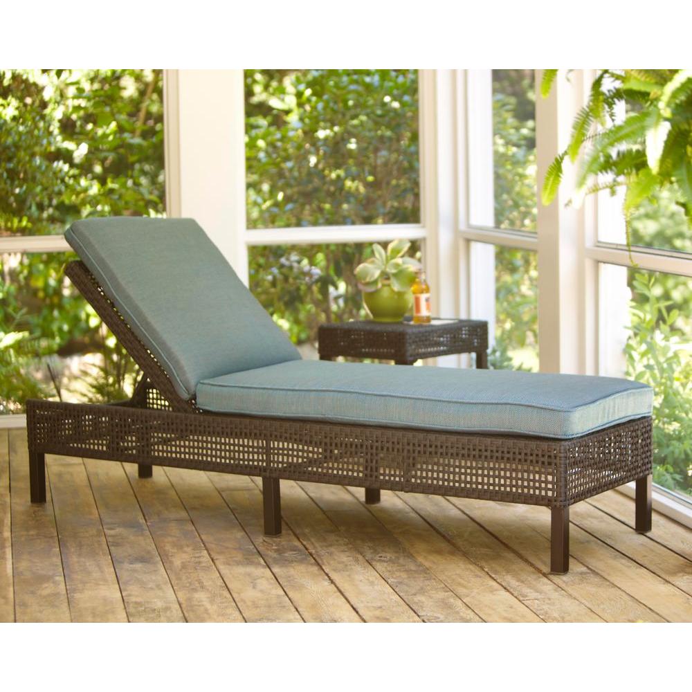 Hampton Bay Fenton Adjustable Patio Chaise Lounge with Peacock and Java Cushion-D9131-CUSH - The 