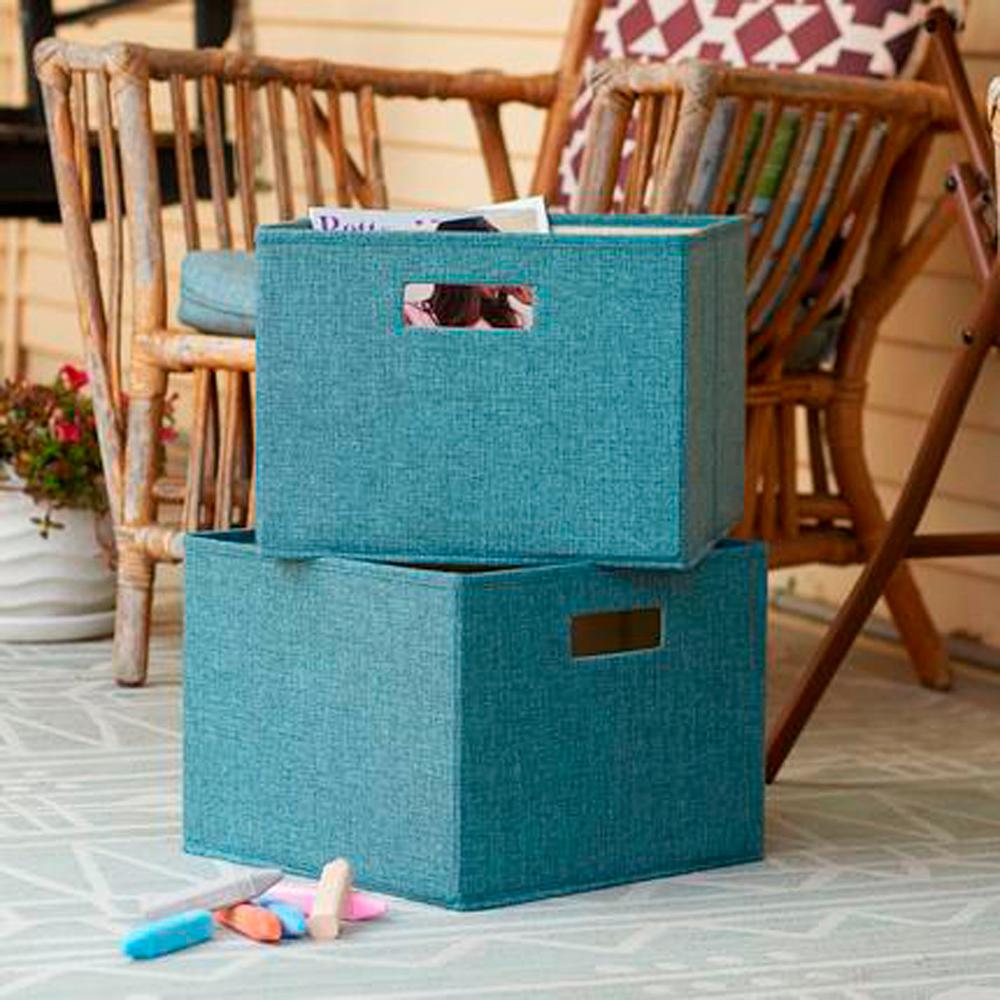 HOUSEHOLD ESSENTIALS 13 in. x 13 in. Teal Stackable 2Cube Organizer