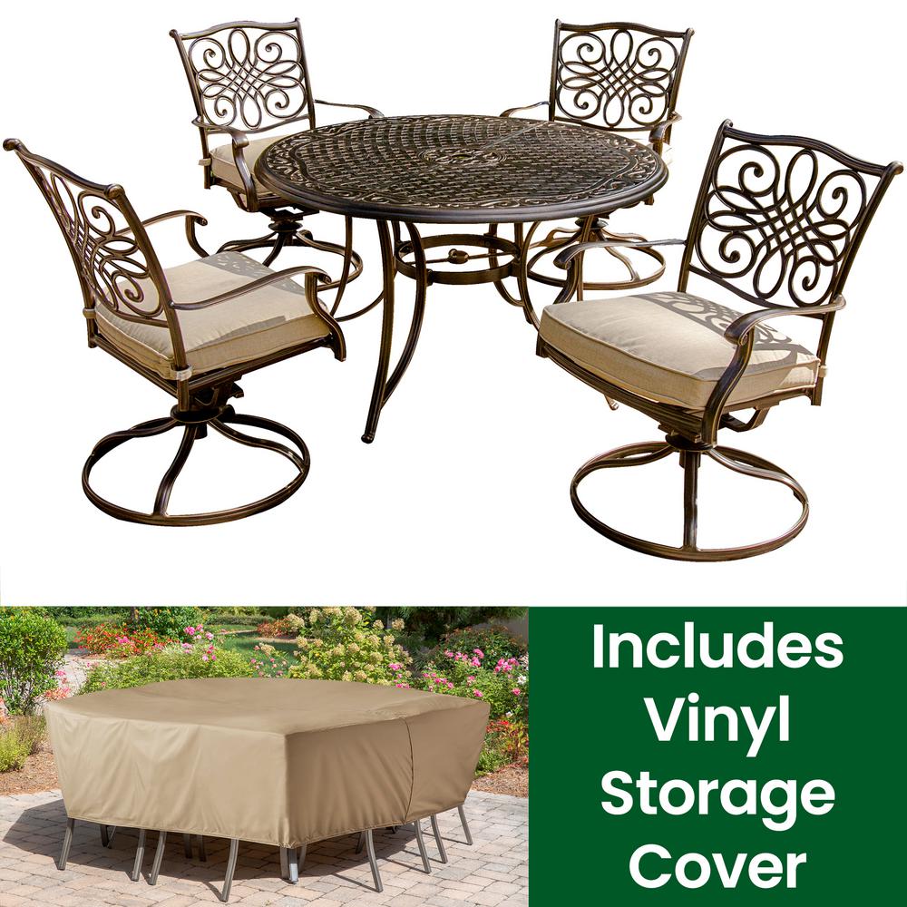 Hanover Traditions 5 Piece Aluminum Round Outdoor Dining Set With Swivel Chairs Cover And Natural Oat Cushions Included Traditions5pcsw Hd The Home Depot