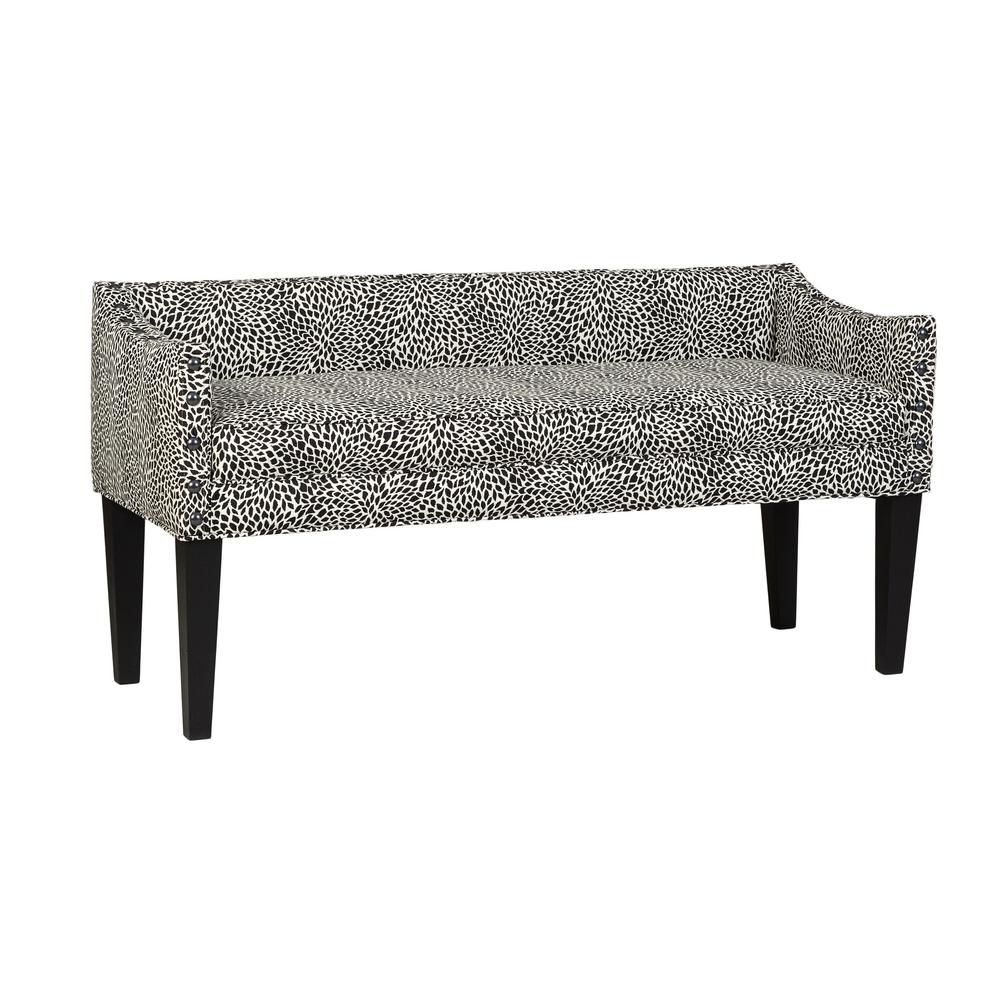 Polyester Bedroom Benches Furniture The Home Depot Tiny Leaves Onyx Upholstered Whitney Bench Black And White