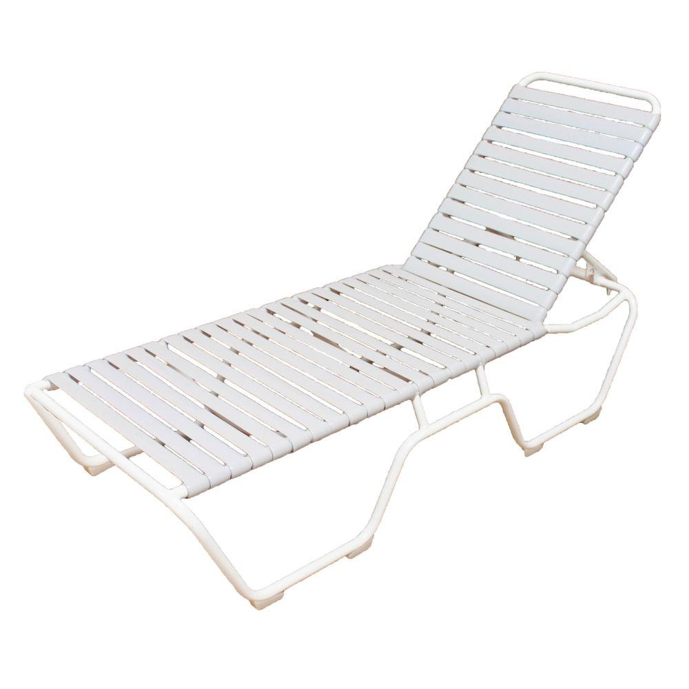 Marco Island White Commercial Grade Aluminum Vinyl Strap Outdoor Chaise