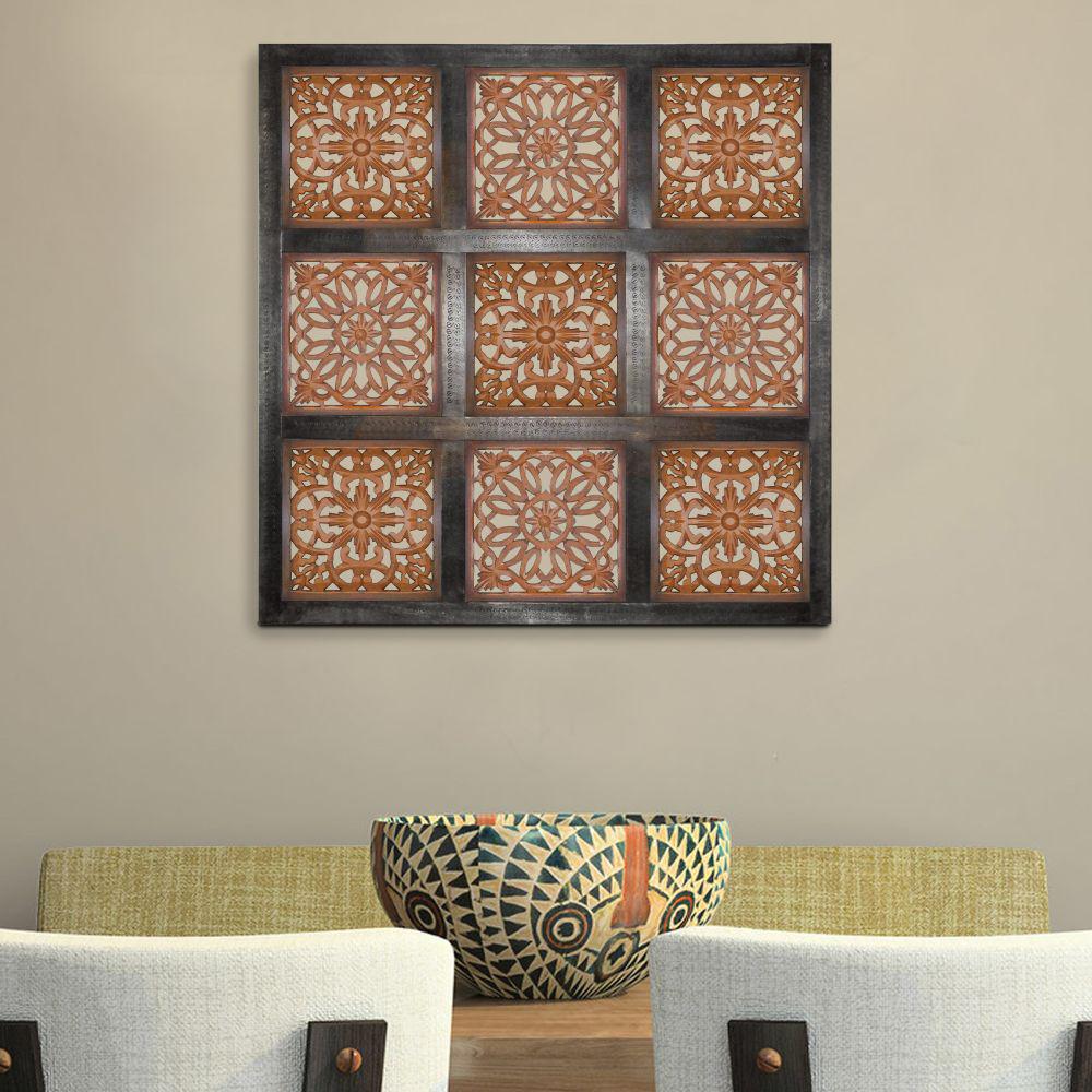 Benjara Brown Decorative Mango Wood Wall Panel With Cut Out Flower