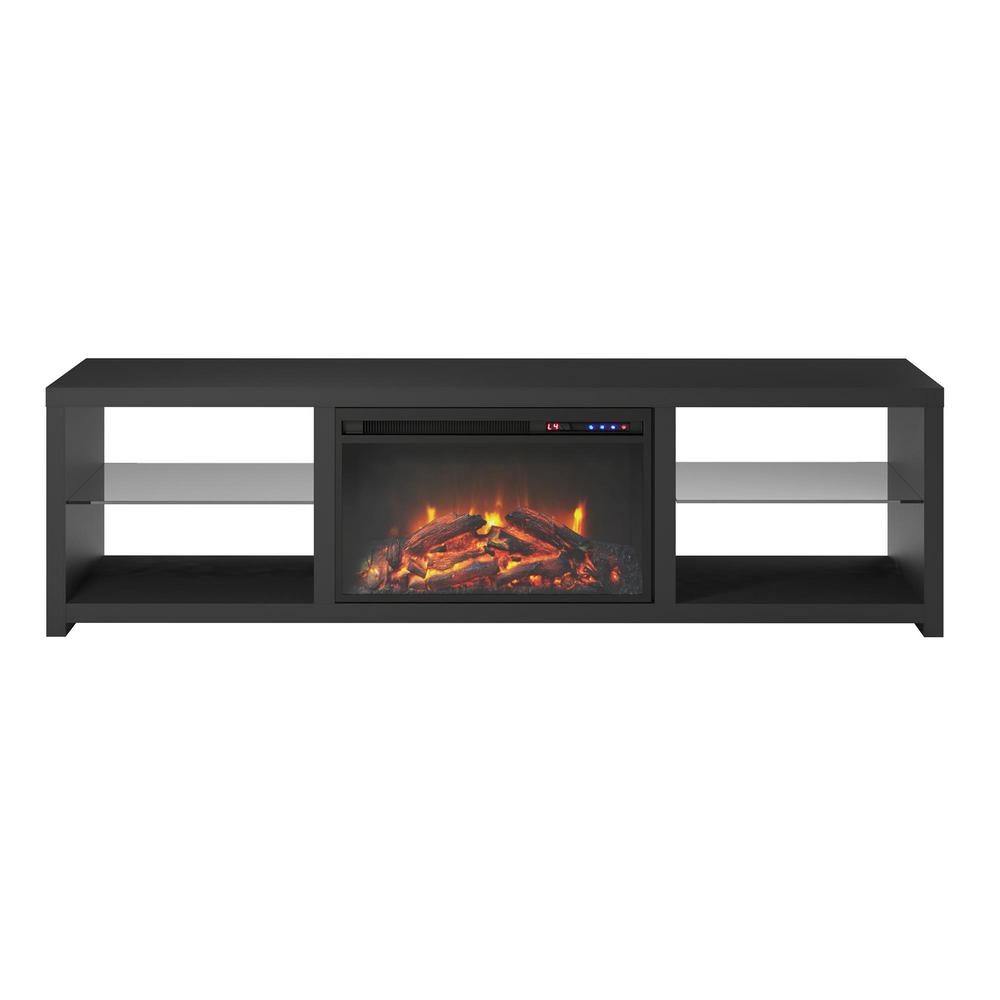 Ameriwood Warwick 70 In Black Tv Stand With Fireplace