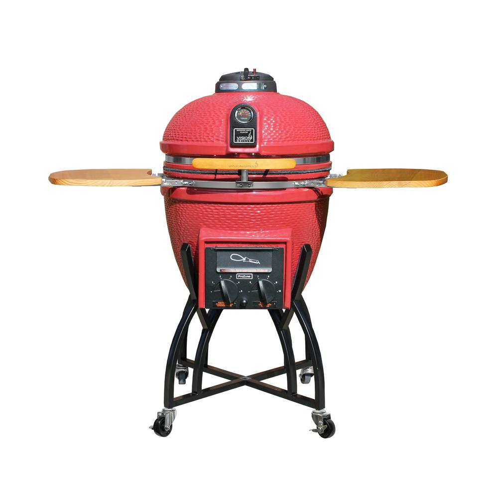 Kamado Professional Ceramic Charcoal Grill in Chili Red with Grill Cover