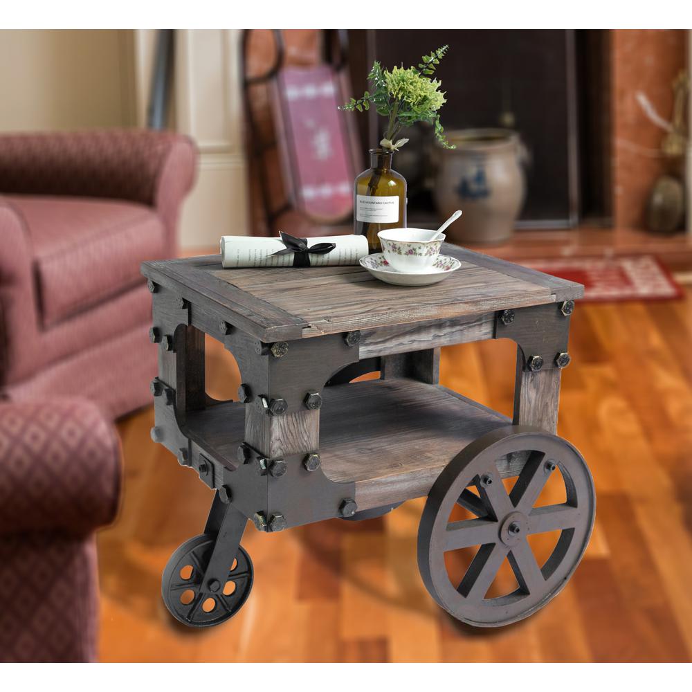 Vintiquewise Rustic Industrial Style Wagon Small End Table With Storage Shelf And Wheels Qi003431 S The Home Depot - Wheel Coffee Table Rustic Vintiquewise Rustic Industrial Style Wagon Small End Table With Storage Shelf And Wheels Qi003431 S The Home Depot - Wheel Coffee Table Rustic