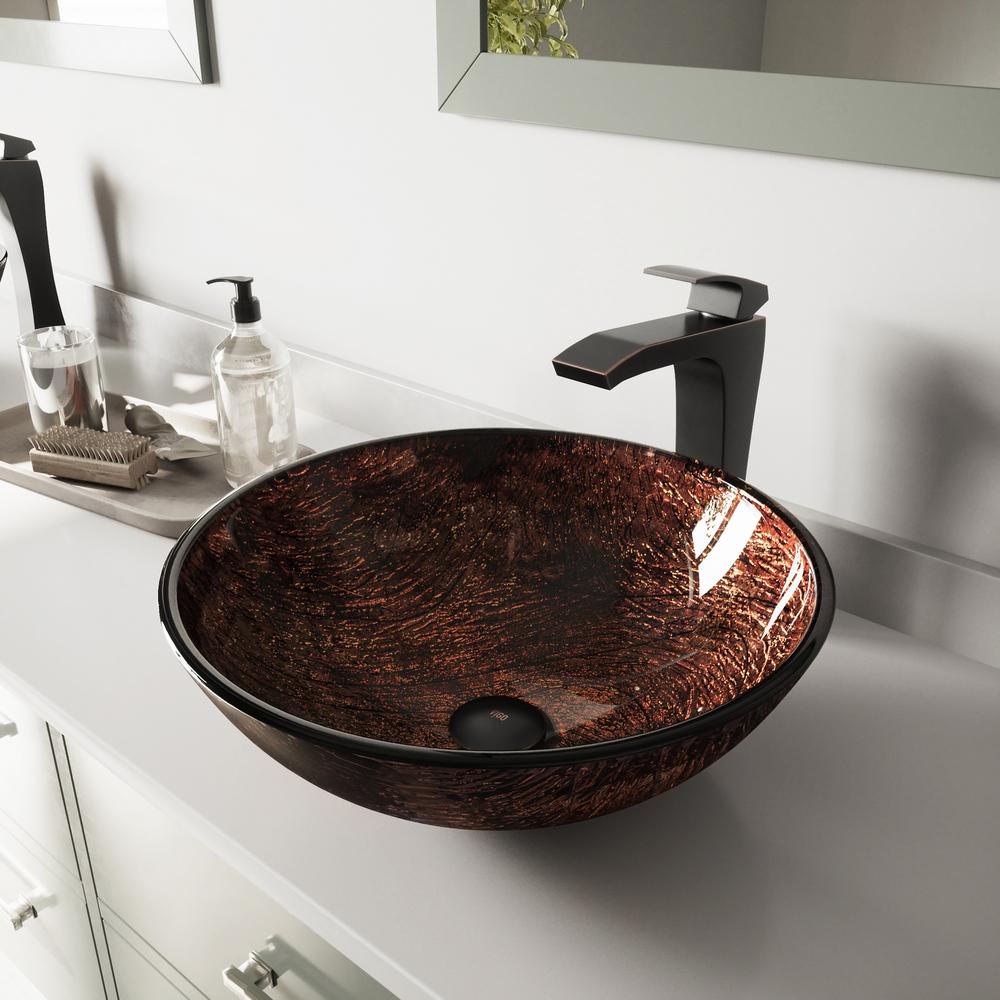 Vigo Glass Vessel Sink In Kenyan Twilight And Blackstonian Faucet Set In Antique Rubbed Bronze