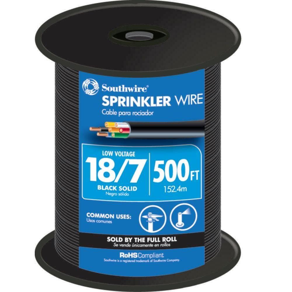 Black 1000 ft 18//2 Solid Cu Burial Sprinkler System Wire Armored Electric Cable
