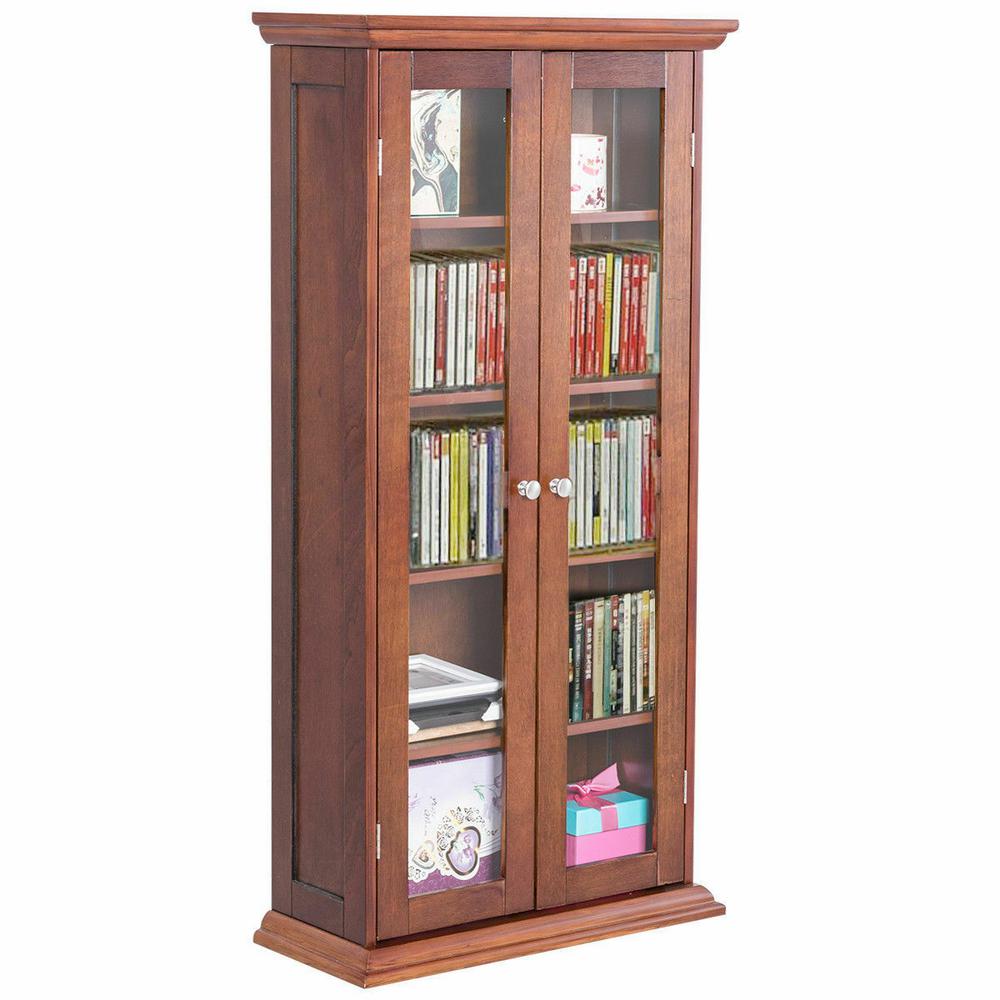 Costway 44 5 Wooden Bookcase Media Storage Cabinet Cd Dvd Shelves