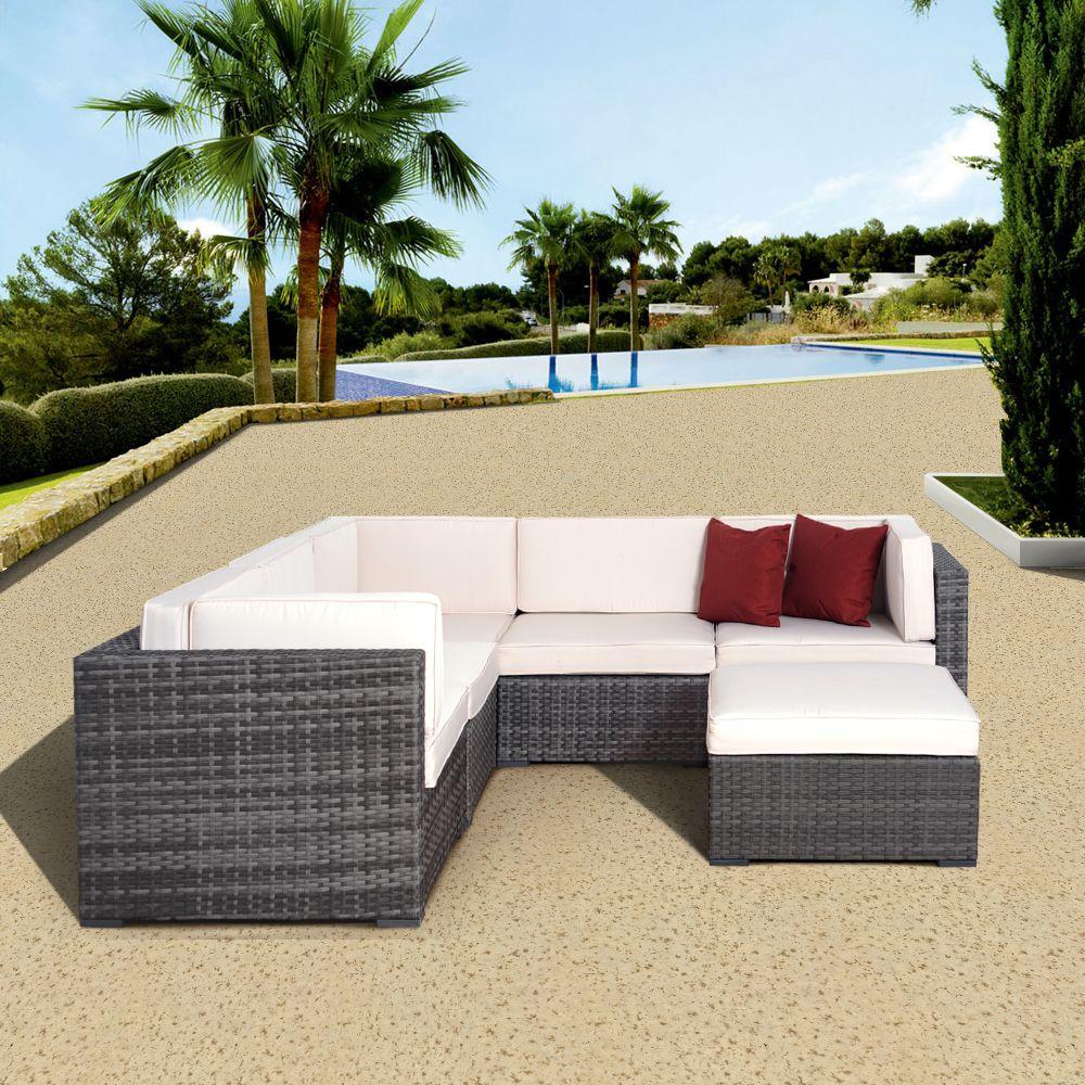 Atlantic Contemporary Lifestyle Bellagio Grey 6 Piece All Weather Wicker Patio Sectional Seating