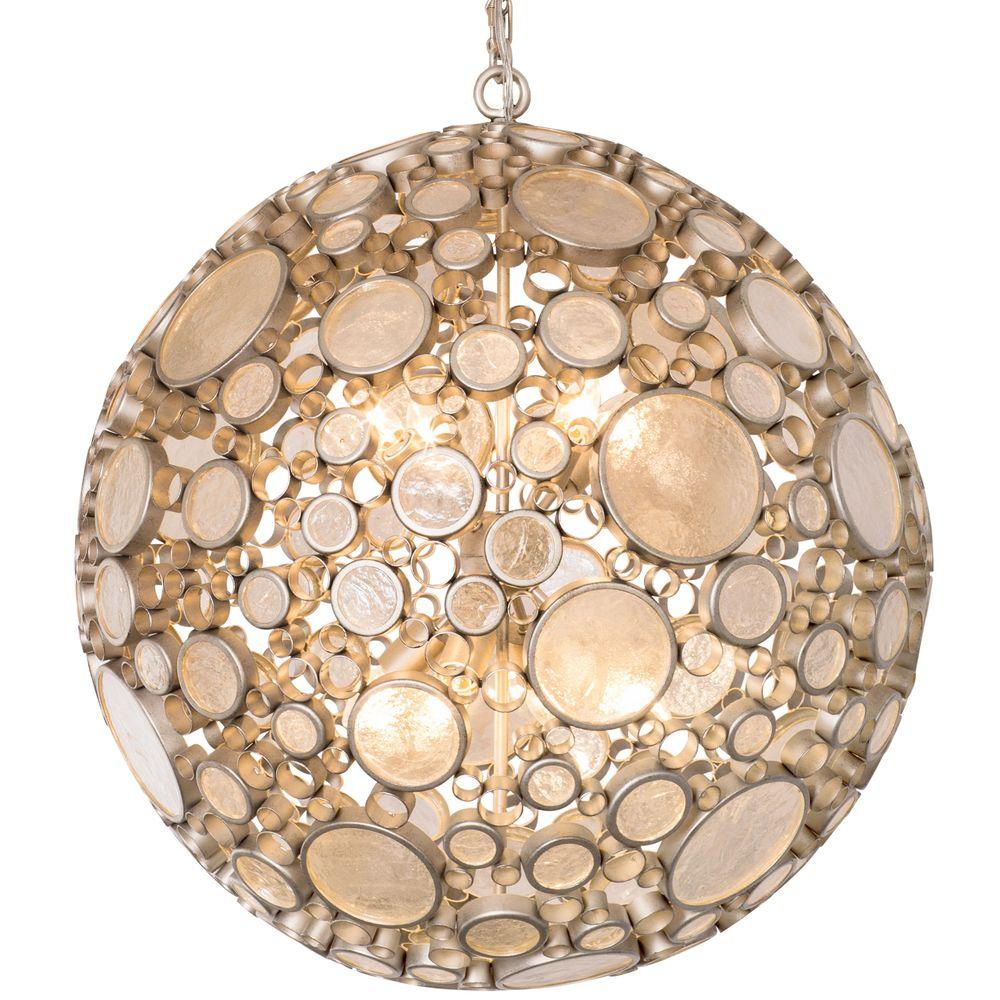 Varaluz Fascination 8 Light Zen Gold Orb Pendant With Champagne Varaluz Fascination 8 Light Zen Gold Orb Pendant With Champagne Recycled Glass Accents