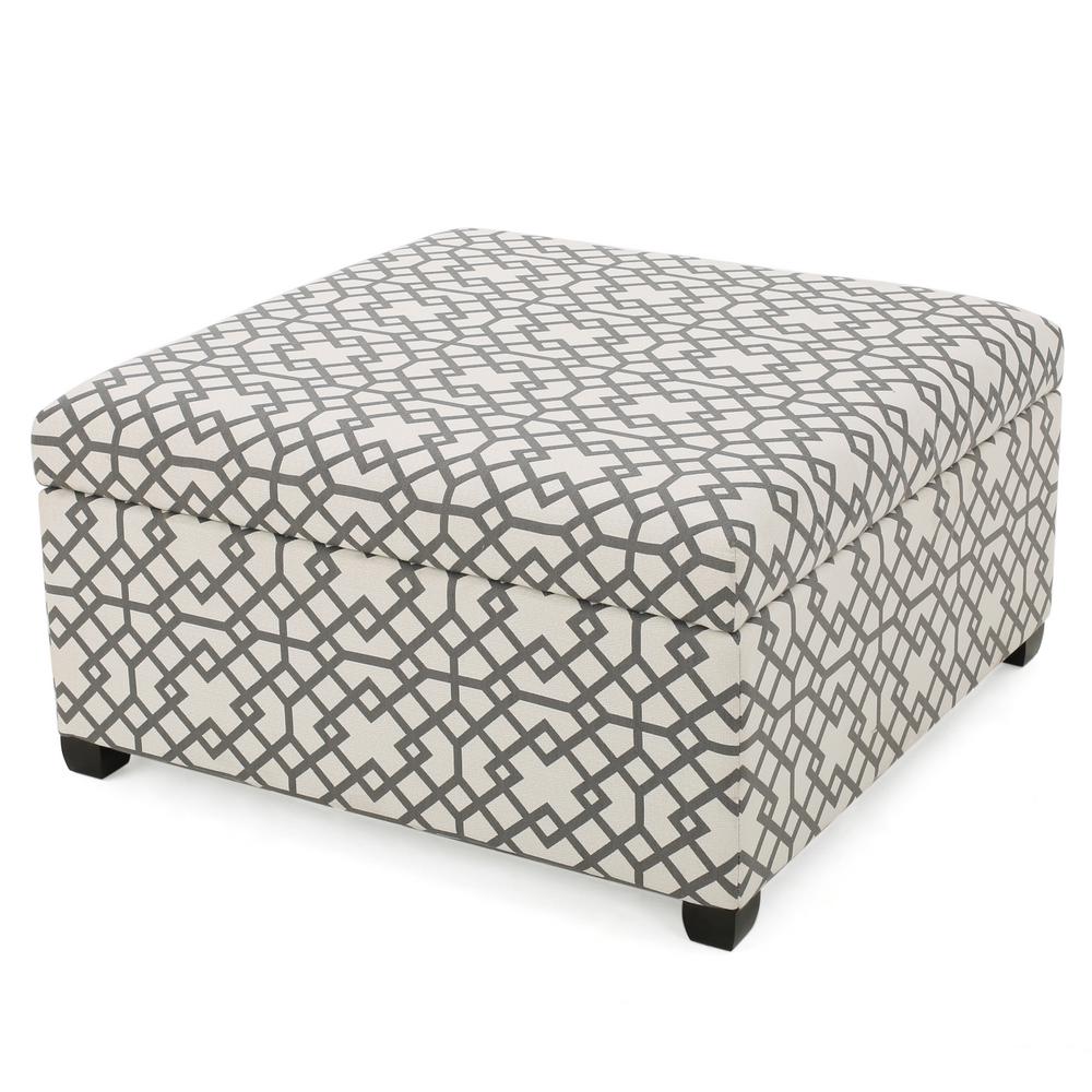 Noble House Achilles Grey Geometric Patterned Fabric Storage Ottoman