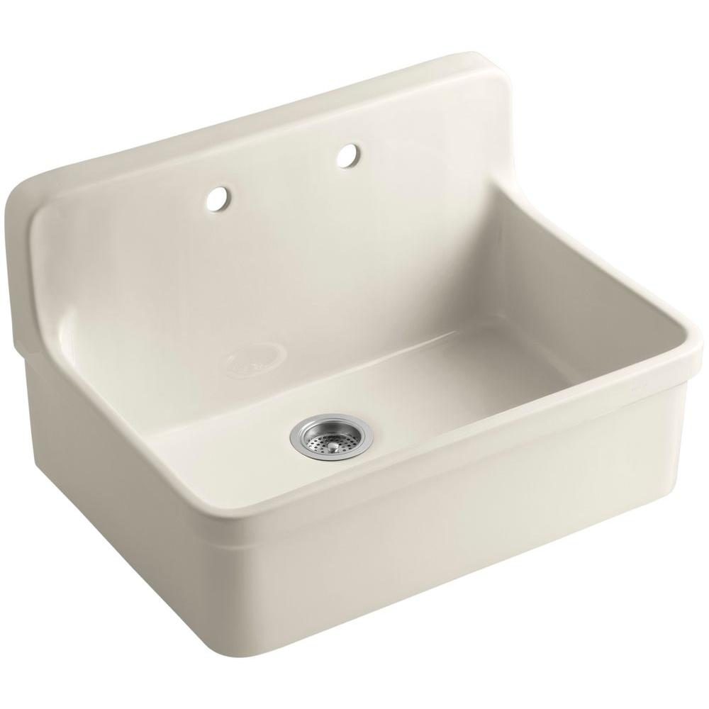 KOHLER Gilford Farmhouse Wall Mount Vitreous China 30 In 2 Hole Single   Almond Kohler Wall Mounted Kitchen Sinks K 12700 47 64 1000 