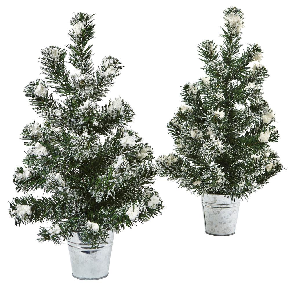 Nearly Natural Snowy Pine Tree with Tin (Set of 2)5473S2 The Home Depot
