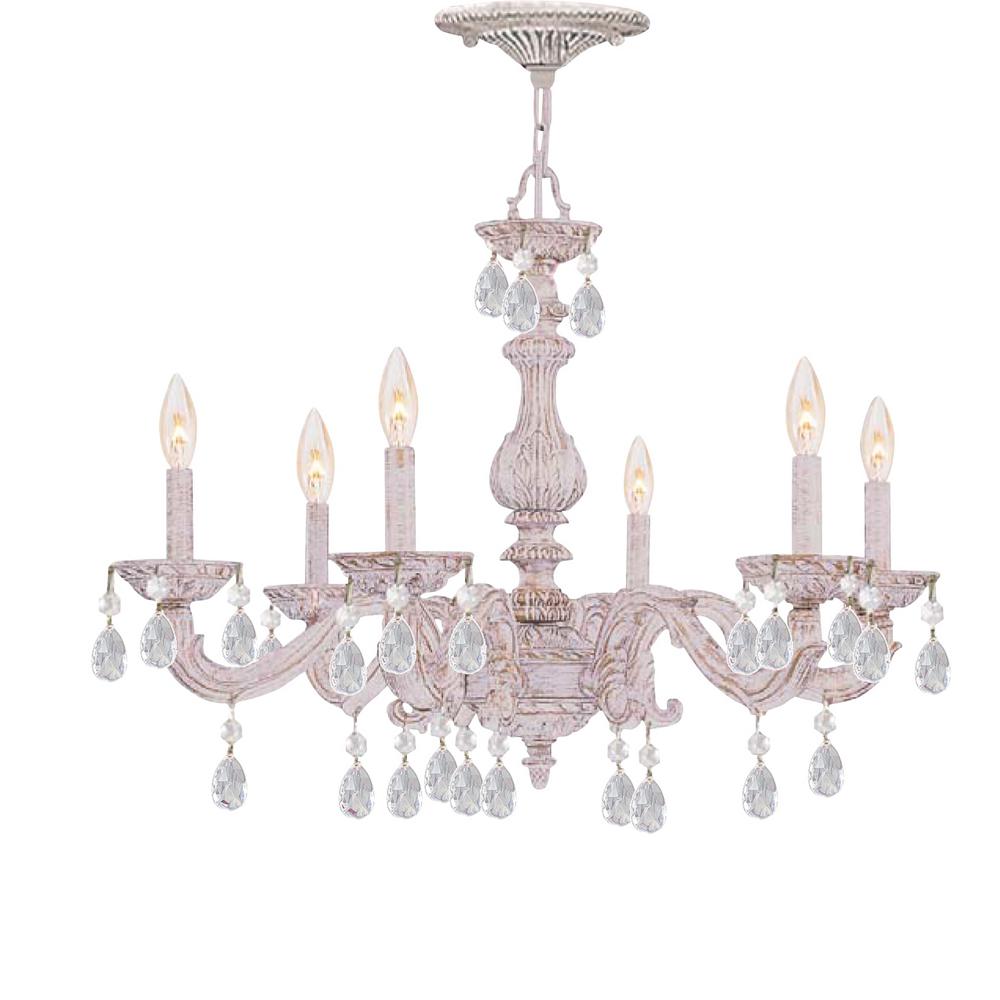 6 Light Antique White Chandelier 5036 Aw Cl Saq The Home Depot 6 Light Antique White Chandelier