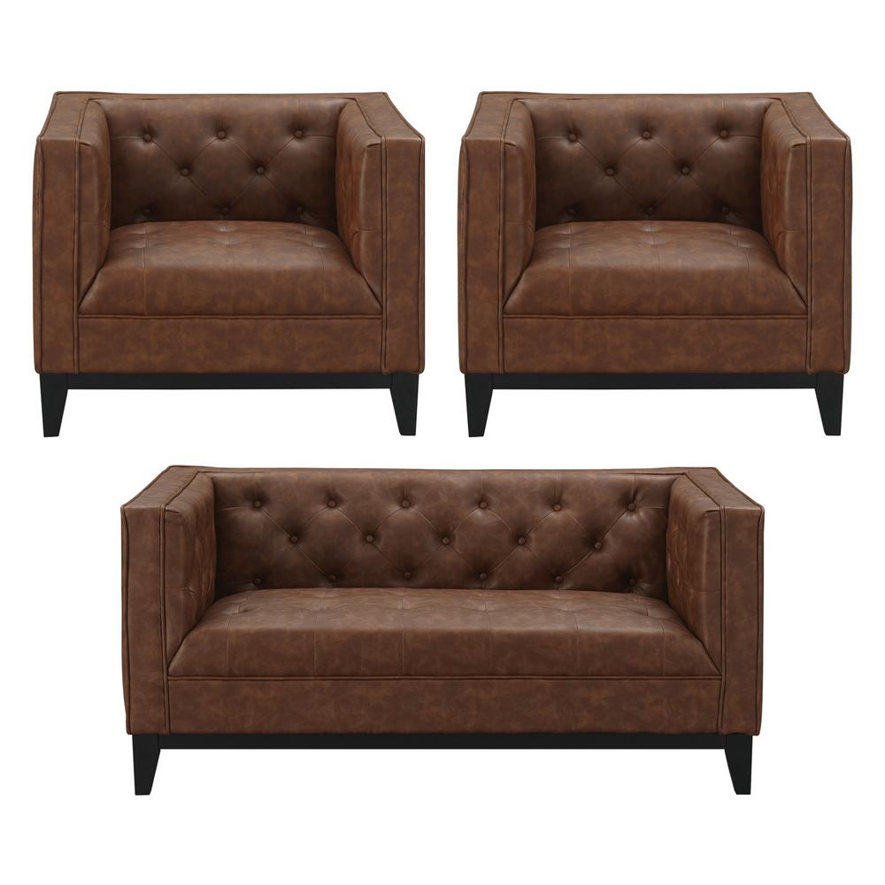 UPC 704817010299 product image for Manhattan Comfort Cadman 3-Piece Camal PU Leather 2-Seat Loveseat and 2 Armchair | upcitemdb.com