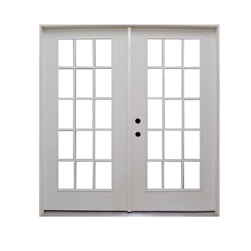 Steves Sons 59 In X 78 Premium Right Hand 15 Lite Low E Premium Right Hand 15 Lite Low E External Grille Primed White Steel Patio Door