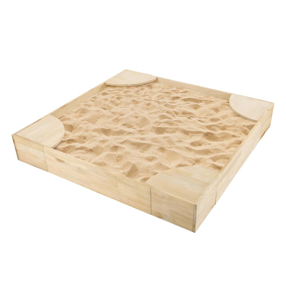 Hey! Play! 50 in. x 50 in. Wooden Sandbox with Builtin Seating