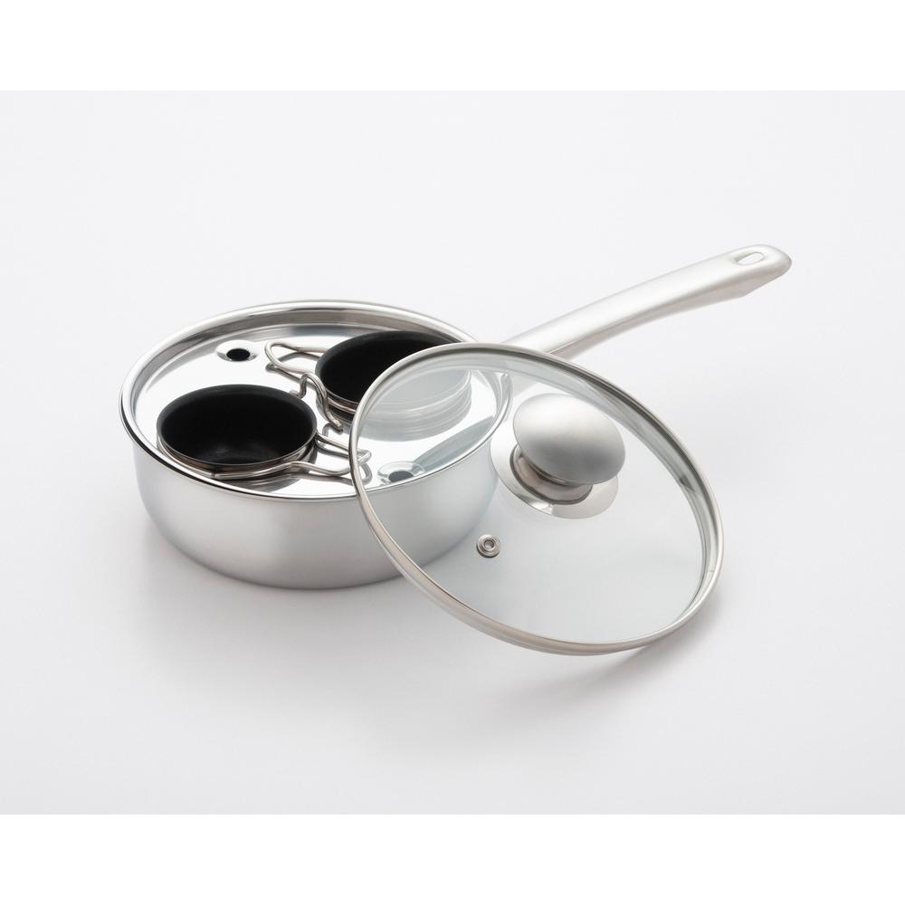 ExcelSteel Professional 2Cup Stainless Steel Egg Poacher with Glass Lid530 The Home Depot