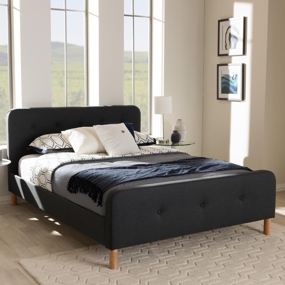 Samson Mid Century Dark Gray Fabric Upholstered King Size Bed