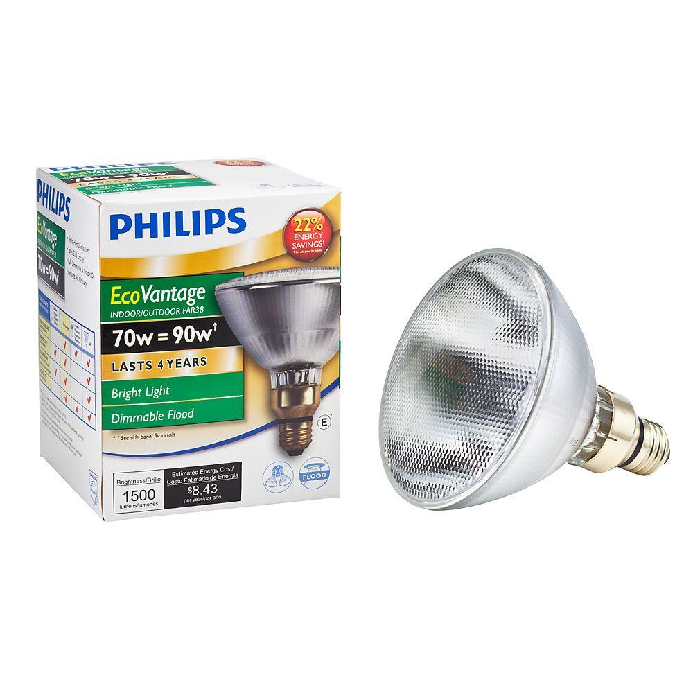 Par38 60 74 9 Philips Light Bulbs Lighting The Home Depot 70 Watt Equivalent Halogen Par38 Dimmable Indoor Outdoor Long Life Flood Light Bulb