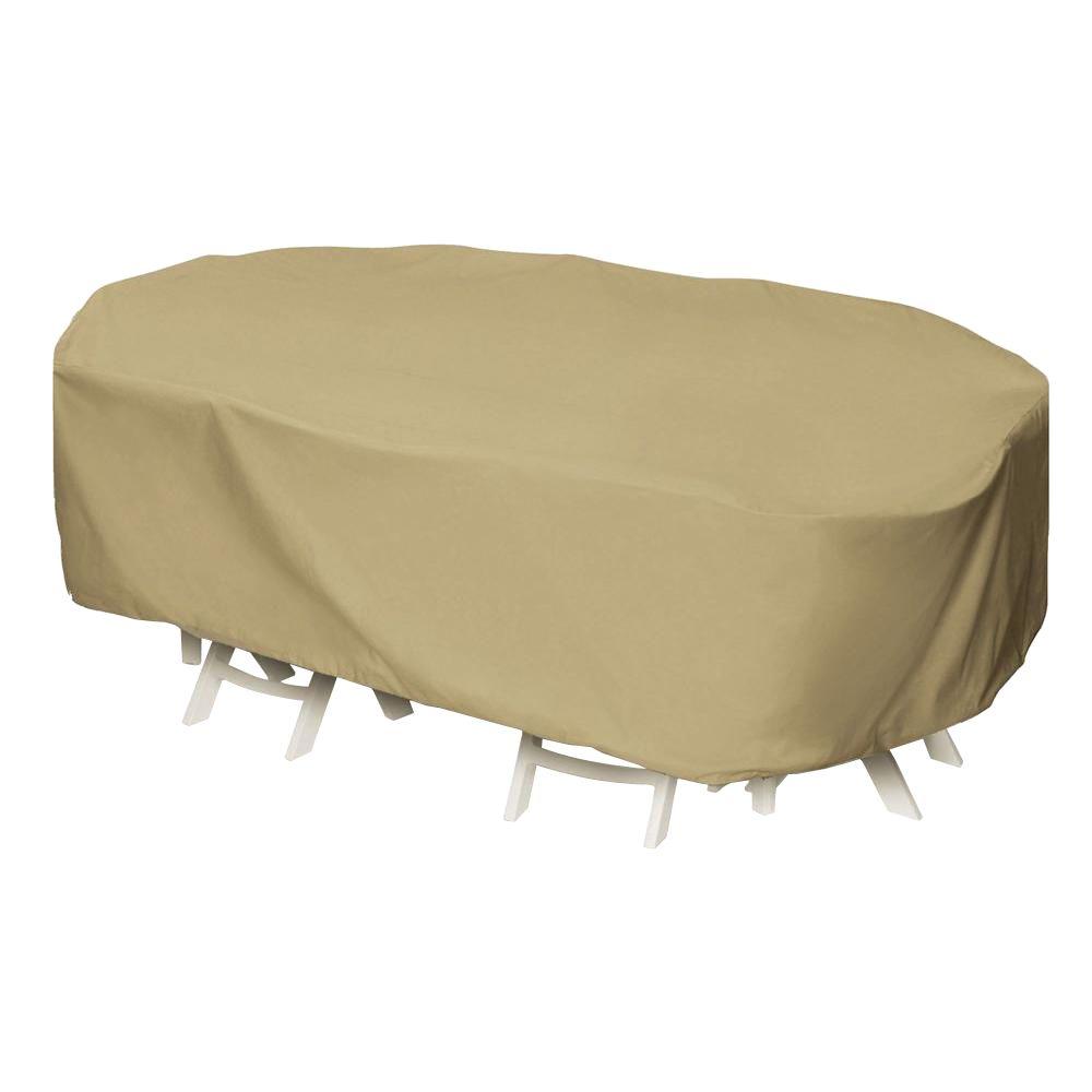 Two Dogs Designs 92 In Khaki Oval Rectangular Patio Table Set Cover Khaki Oval Rectangular Patio Table Set Cover 2d Pf92605 The Home Depot