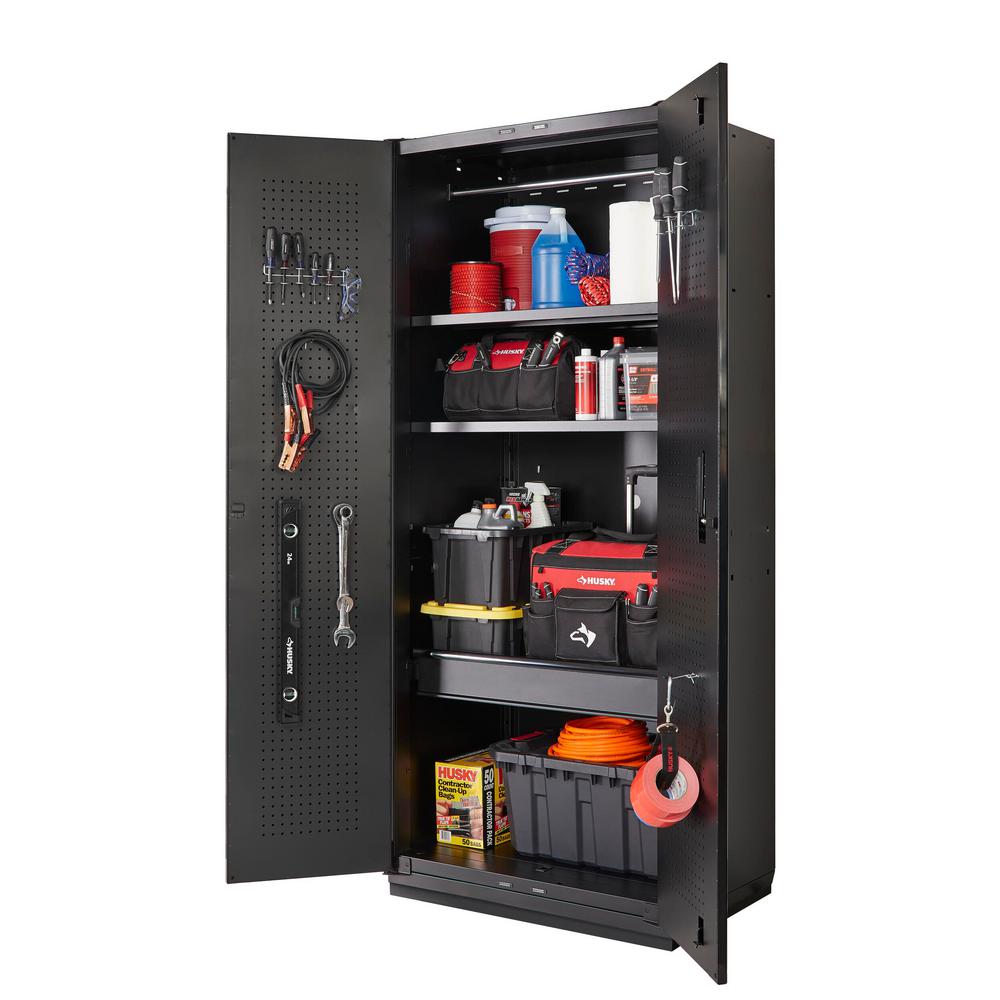 Husky Heavy Duty Welded 20 Gauge Steel Freestanding Garage Cabinet In Black 36 W X 81 H 24 D Htc1000008 The Home Depot Husky Heavy Duty Welded 20 Gauge Steel, Garage Storage Wall Cabinets Home Depot