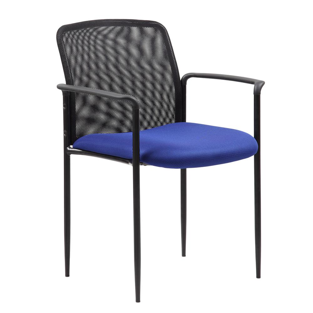BOSS OFFICE Mesh Back Guest Chair Blue fabric Seat Black Powder