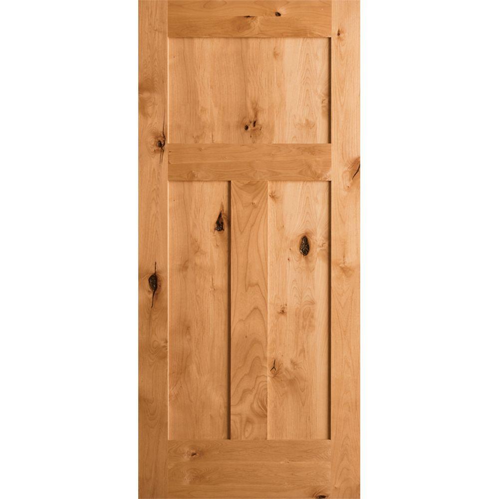 Krosswood Doors 32 In X 80 In Krosswood Craftsman 3 Panel Shaker Solid Wood Core Rustic Knotty Alder Single Prehung Interior Door