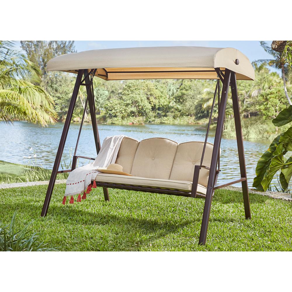 Hampton Bay Cunningham 3 Person Metal Outdoor Patio Swing With Canopy Gss00132d The Home Depot