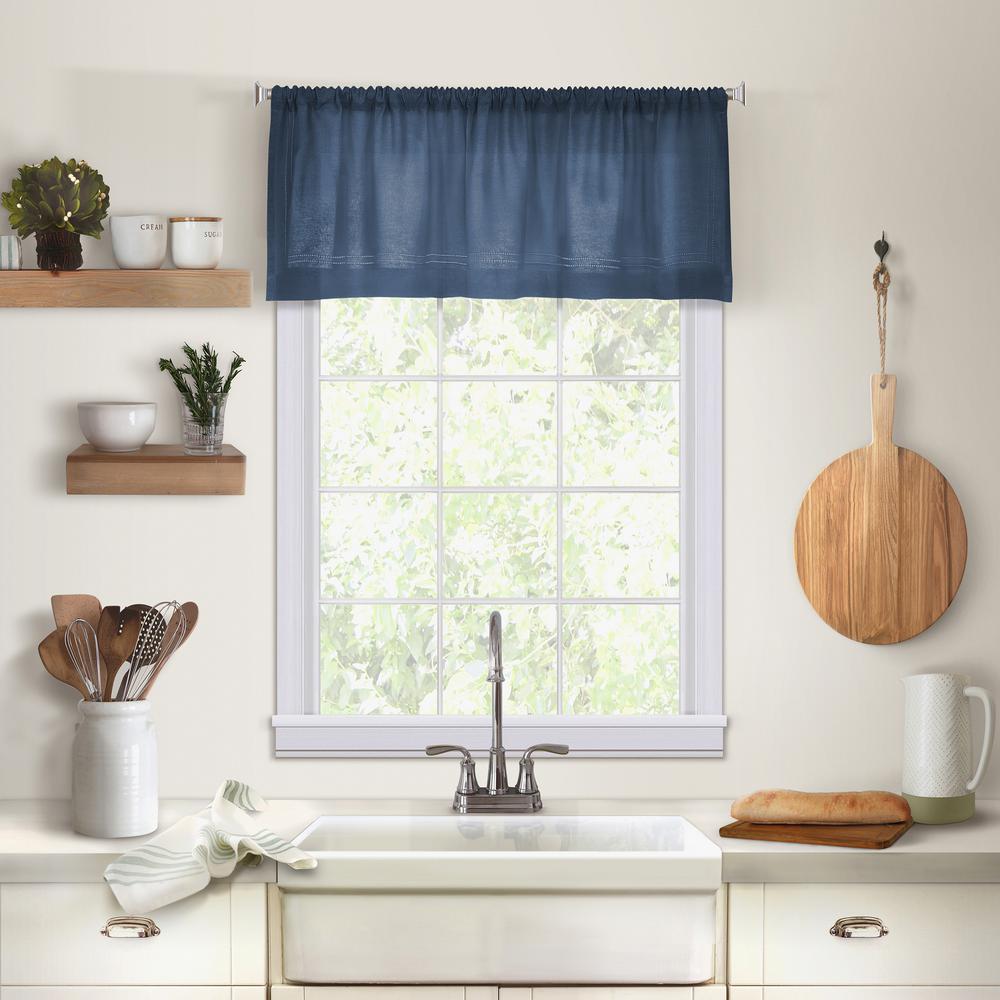 Window Scarves Valances Treatments The Home Depot Elrene Cameron Single Window Kitchen Valance In Indigo 60