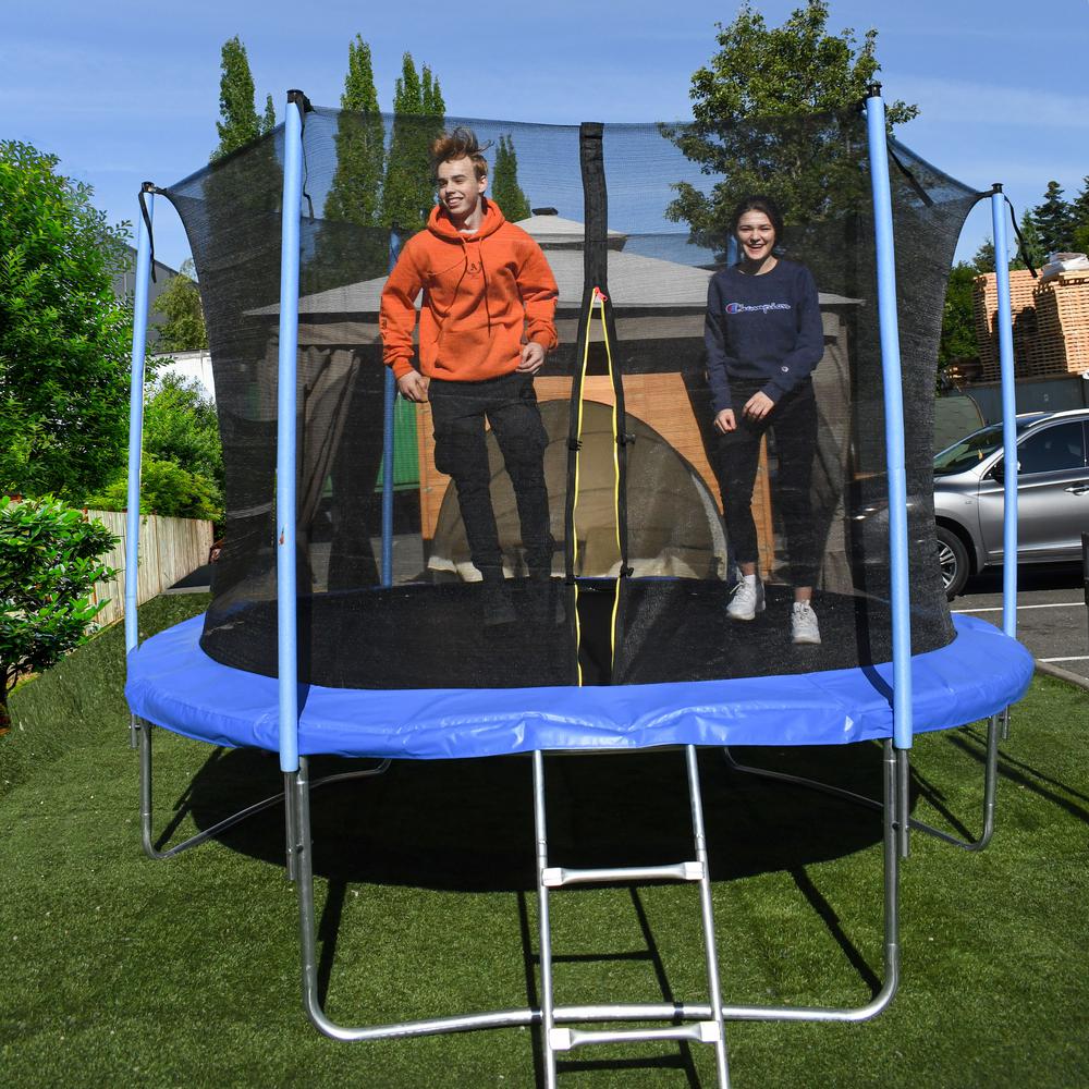 Aleko 8 Ft Trampoline With Safety Net And Ladder In Black And Blue Trp8 Hd The Home Depot