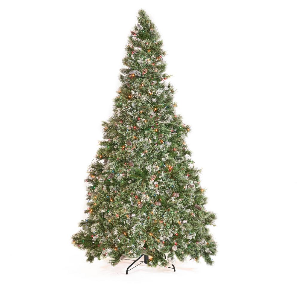 Noble House 7 5 Ft Pre Lit Mixed Spruce Hinged Artificial Christmas Tree With Multi Colored Lights Berries And Frosted Pinecones 54763 The Home Depot
