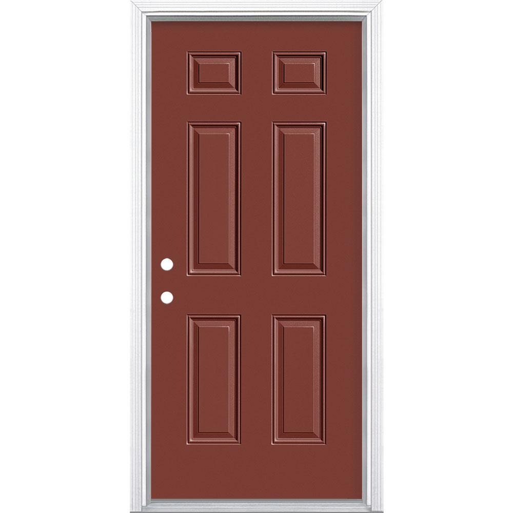 Masonite 36 In X 80 In 6 Panel Right Hand Inswing Painted Steel Prehung Front Exterior Door With Brickmold