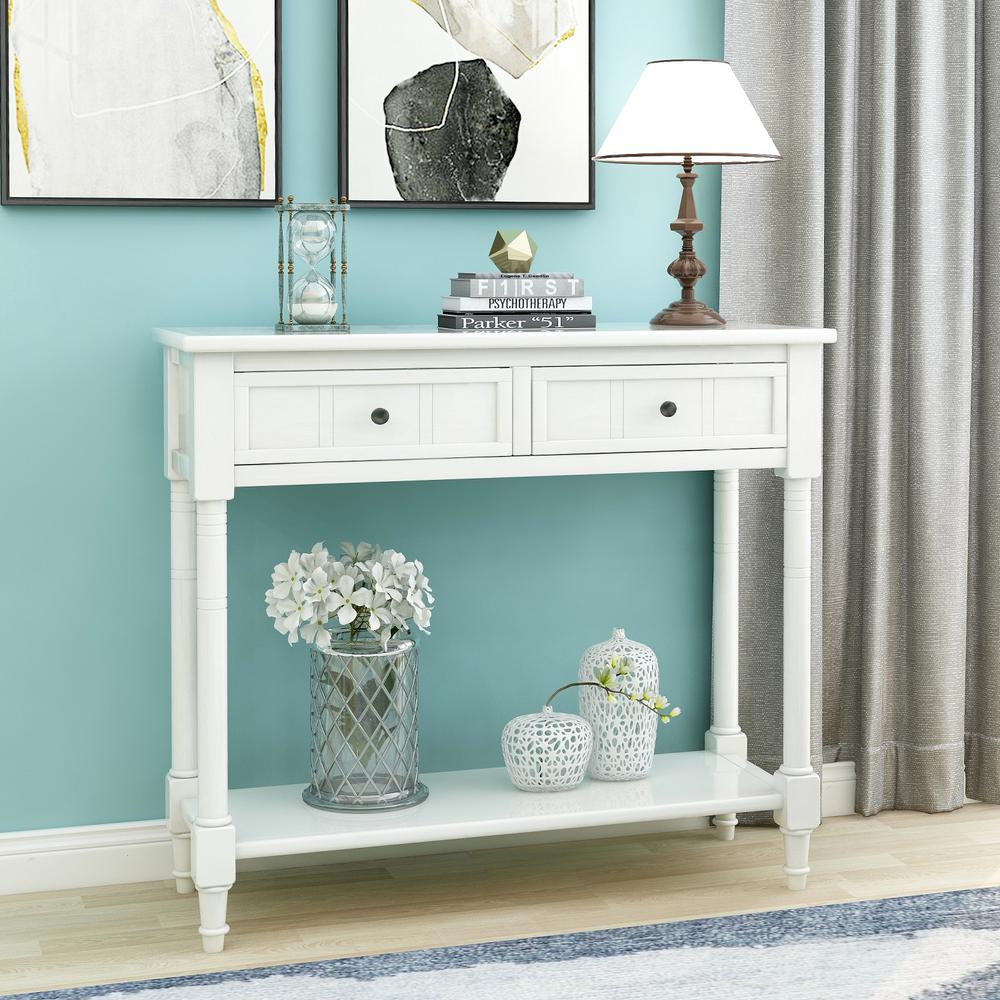 Harper & Bright Designs 36 in. White Rectangle Wood Console Table with