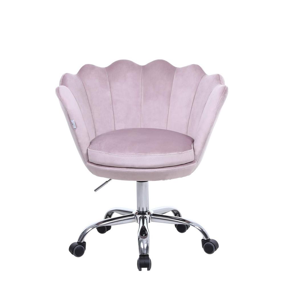 Boyel Living Pink Velvet Swivel Office Desk Chair Shell Height