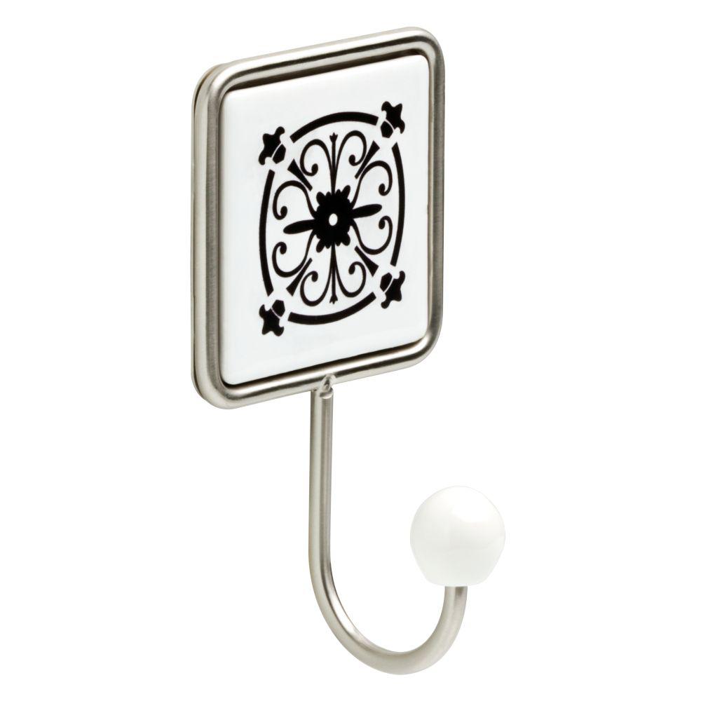 Liberty 61/3 in. Flat White and Satin Nickel Decorative Tile Wall Hook