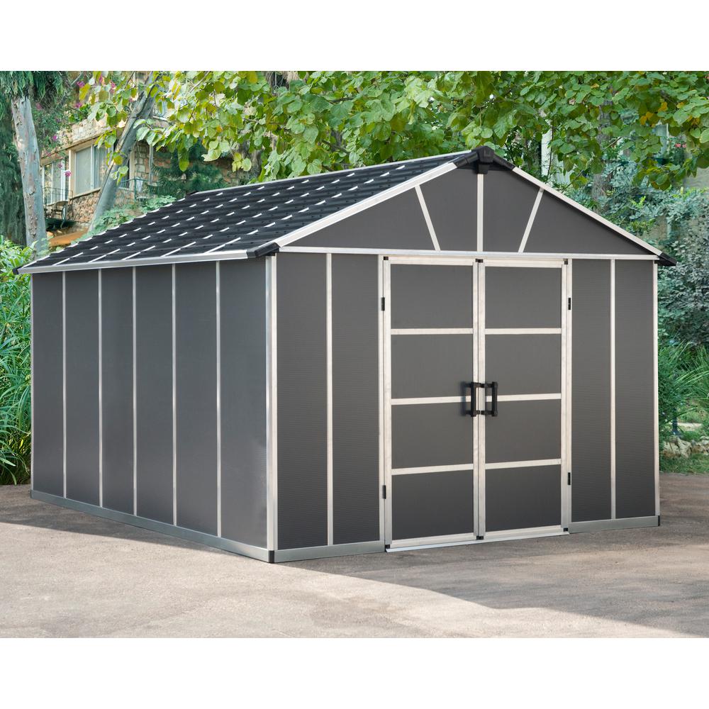 Palram Yukon 11 Ft W X 13 1 Ft D X 8 3 Ft H Dark Gray Storage Shed 705159 The Home Depot