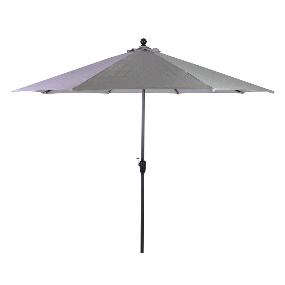 Hampton Bay 10 Ft Aluminum Auto Tilt Market Outdoor Patio Umbrella In Stone Gray 9110 01130900 The Home Depot