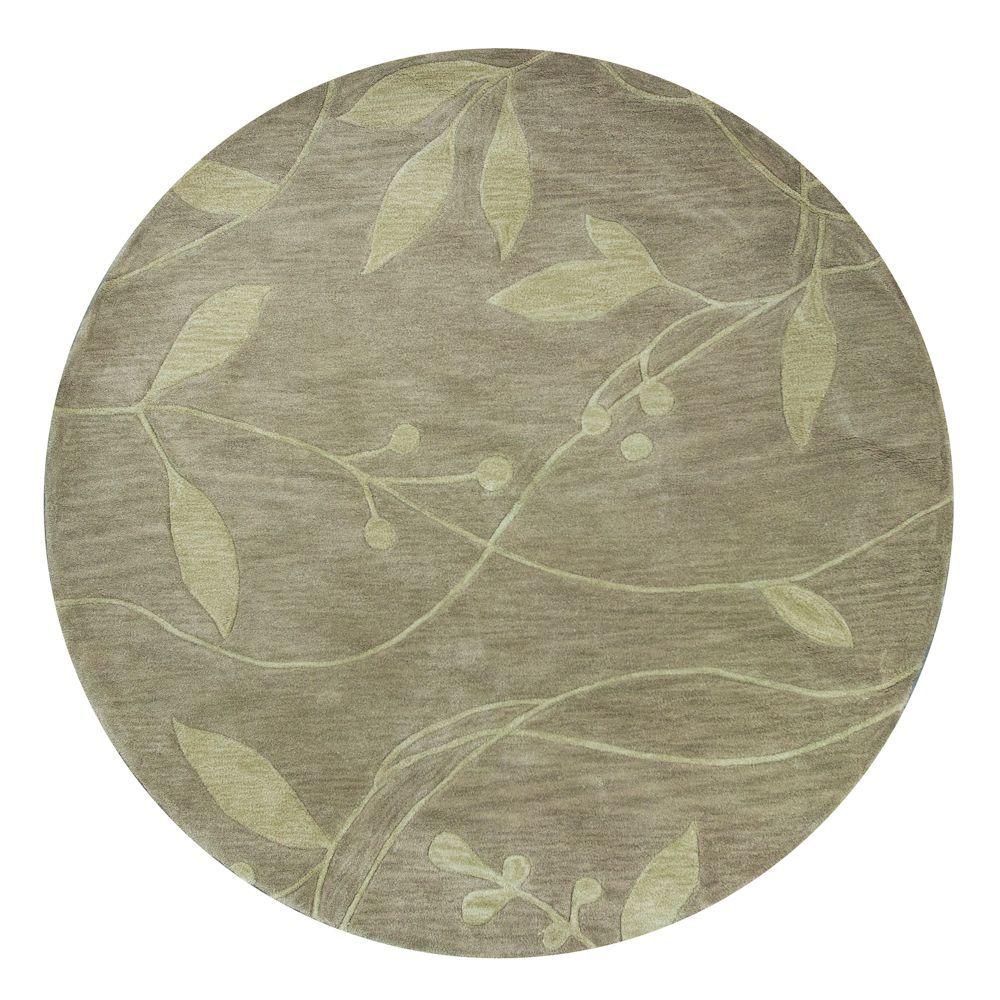 Kas Rugs Simple Leaf Celedon 5 ft. 6 in. x 5 ft. 6 in. Round Area Rug