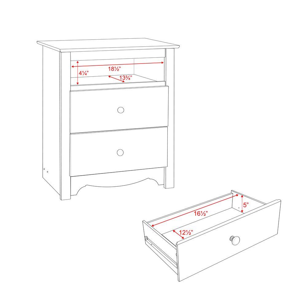 Prepac Monterey 2 Drawer White Nightstand Wdc 2428 The Home Depot