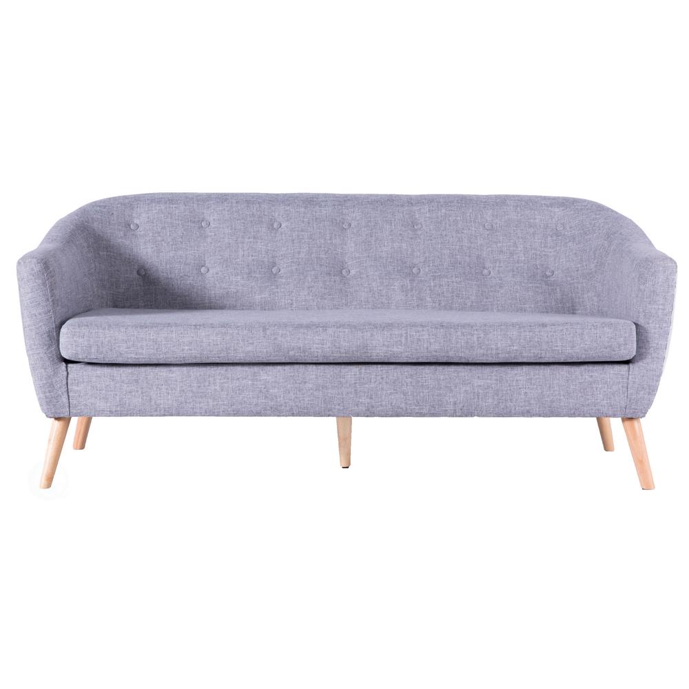 Mid Century Modern Upholstered Fabric 3 Seat Sofa Gray Linen