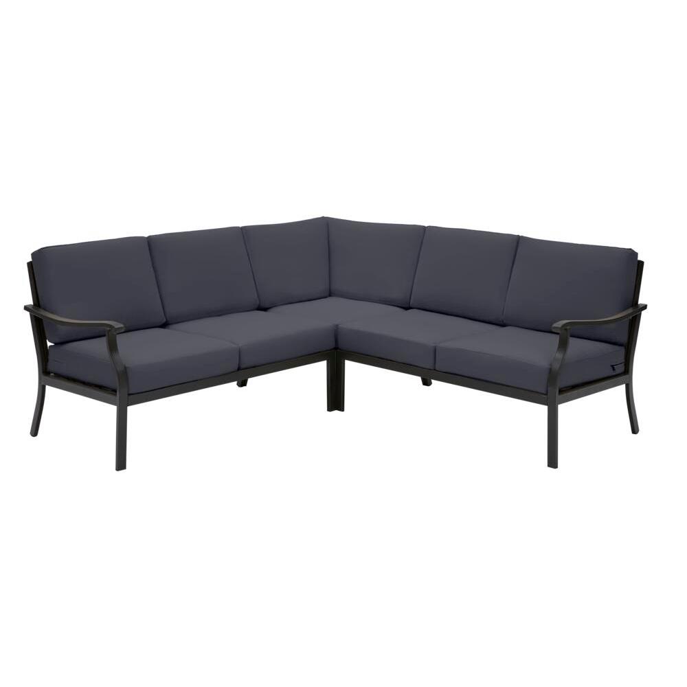 Hampton Bay Riley 3 Piece Black Steel Outdoor Patio Sectional Sofa