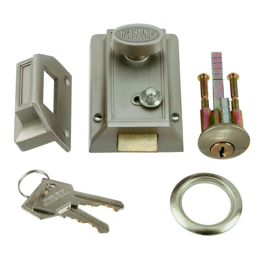 First Watch Security Satin Nickel Door Night Latch And Locking Cylinder