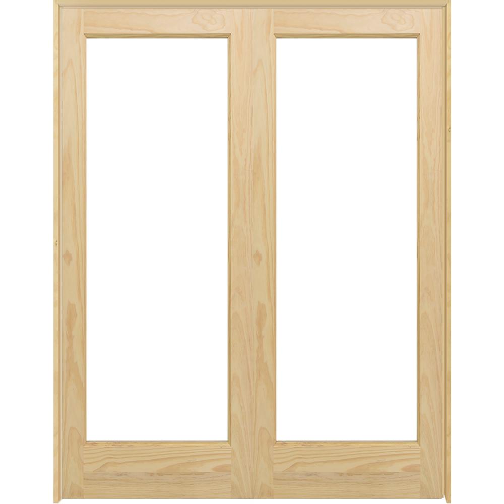 Steves & Sons 60 in. x 80 in. Universal 1Lite Clear Glass Unfinished Pine Double Prehung