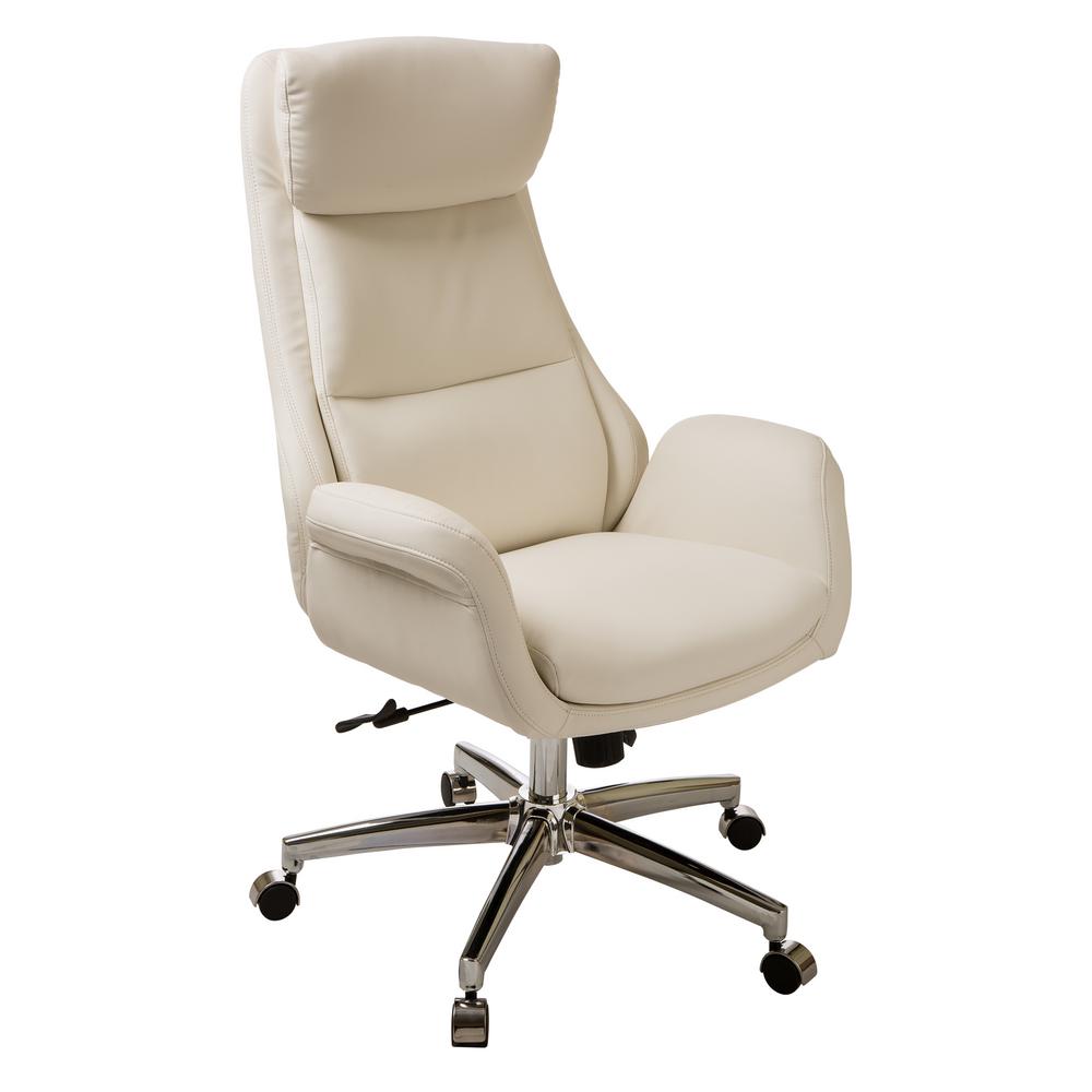Glitzhome Mid Century Modern Cream Bonded Leather Gaslift Adjustable Swivel Office Chair 1004202903 The Home Depot